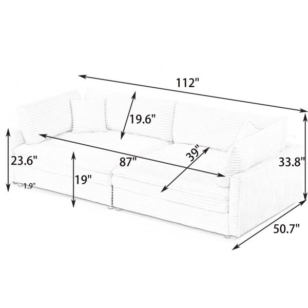 112-inch pink corduroy sofa: two throw pillows and four backrests, opening up a new style for the living room's leisure area