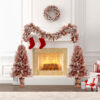 GO 4-Pieces Set Artificial Christmas Tree, Brown Needles with flocking, with Warm Lights, pine cones and berries, Artificial Tree for door and fireplace