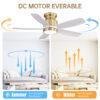 42 Inch Flush Mount Ceiling Fans with LED Light 22W and Remote Control 5 ABS Fan Blades for Indoor