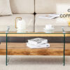 43.3 Inch Modern Two-Tier Coffee Table - An Elegant Combination of Clear Glass and Light Wood Texture Sticker.It can be used not only as a coffee table but also as a side table or display stand.