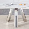 A 42-inch stainless steel leg round table with a marble top is suitable for use by four or six people
