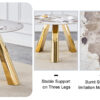 A 42-inch stainless steel white pattern burning stone round table with gold legs Round table suitable for 2, 4 or 6 people