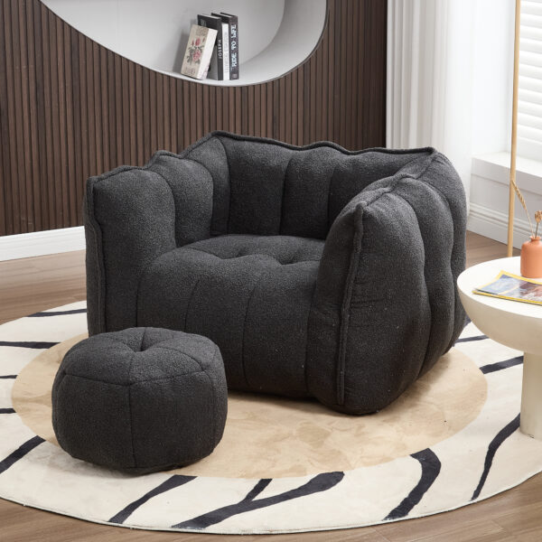 Soft Bean Bag Chair with High Resilient Foam(Chips)for living room and bedroom,Comfortable Square Lazy Sofa with Footstool, Cover for Adults to Gaming, Reading, and Watching TV