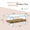 43.3 Inch Modern Two-Tier Coffee Table - An Elegant Combination of Clear Glass and Light Wood Texture Sticker.It can be used not only as a coffee table but also as a side table or display stand.