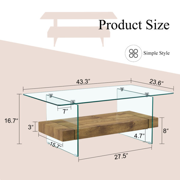 a78cca2479194473b927bf4661286742_52ff7c1ed898f7137263eec690dc727e 43.3 Inch Modern Two-Tier Coffee Table - An Elegant Combination of Clear Glass and Light Wood Texture Sticker.It can be used not only as a coffee table but also as a side table or display stand.