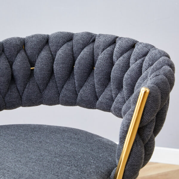 Two-piece rotating swivel chair, Dark gray cotton and linen soft seat, golden metal legs, rust-proof and wear-resistant, suitable for restaurant/bar high tables, lightweight single unit