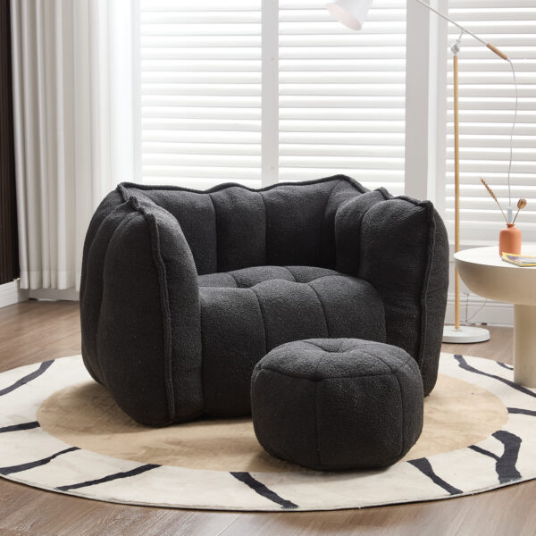 Soft Bean Bag Chair with High Resilient Foam(Chips)for living room and bedroom,Comfortable Square Lazy Sofa with Footstool, Cover for Adults to Gaming, Reading, and Watching TV