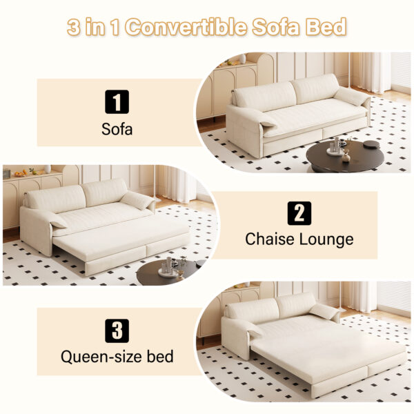 66" Queen Pull Out Sofa Bed, 3-in-1 Convertible Sleeper Sofa with Side Storage,Multi-Functional Velvet Loveseat Bed for Living Room,Bedroom,Apartment,Office.(Old Sku:W1885P154637/W1885P214783)