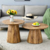 Natural Wood Grain MDF Round Coffee Table - 21.6" Diameter, 19.7" Height.Natural Wood Grain Texture Sticker,Exquisite Wood Grain Surface,Flexible MatchingMRound Tabletop Design.