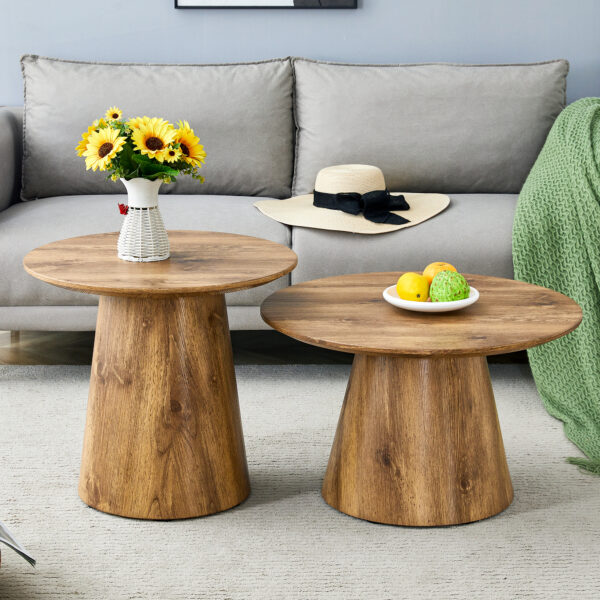 a8a3476f3a5f483da24d615ccd4deda7_f948b9f56b5ad4262cad75c182a4c12d Natural Wood Grain MDF Round Coffee Table - 21.6" Diameter, 19.7" Height.Natural Wood Grain Texture Sticker,Exquisite Wood Grain Surface,Flexible MatchingMRound Tabletop Design.