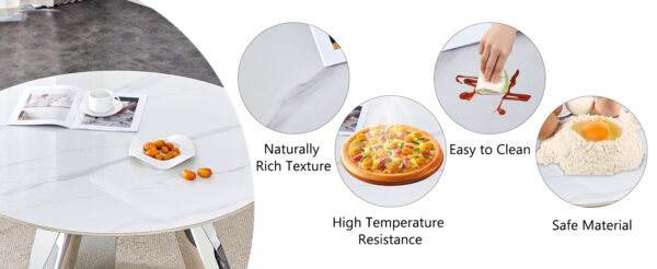 a8f6d77c0bcc47a0b7508685f01e1be9_34808dcc11957e329d4027b079efba5d A 42-inch stainless steel leg round table with a marble top is suitable for use by four or six people
