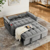 55.51 inch versatile foldable sofa bed in 3 lengths, modern sofa sofa sofa velvet pull-out bed, adjustable back and with USB port and ashtray and swivel phone stand (Grey)