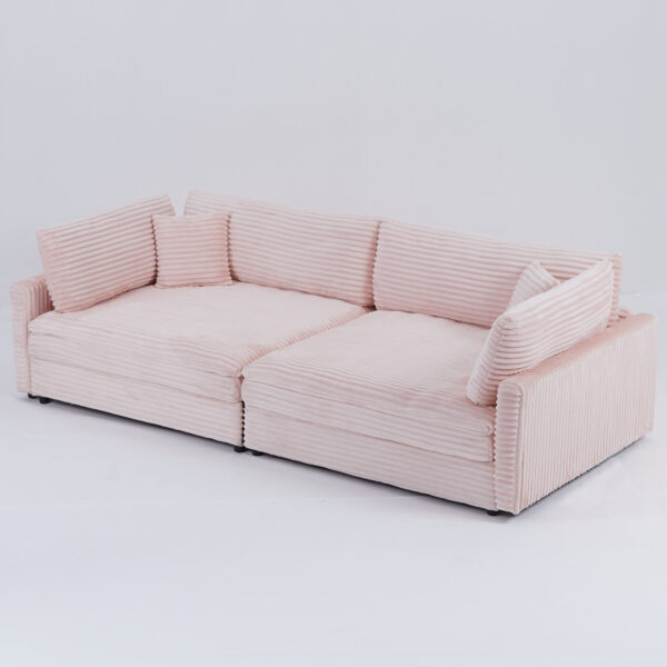 112-inch pink corduroy sofa: two throw pillows and four backrests, opening up a new style for the living room's leisure area
