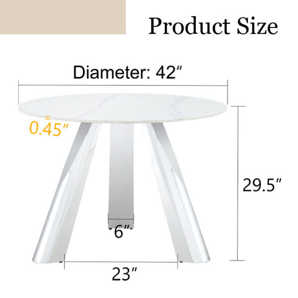 aad61207977a44e29a5f25736bfaab2a_913e988d81574f2c1ef775d1748e01c4 A 42-inch stainless steel leg round table with a marble top is suitable for use by four or six people