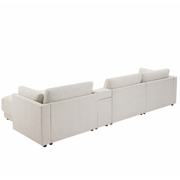 [VIDEO+NEW]124'' Modular Sectional Sofa with Storage Console and Movable Ottoman,33'' Wide Seat,4 Seat L Shaped Chenille Couch,Reversible Comfy Sofa with USB Charger for Living Room,Apartment,2 Colors