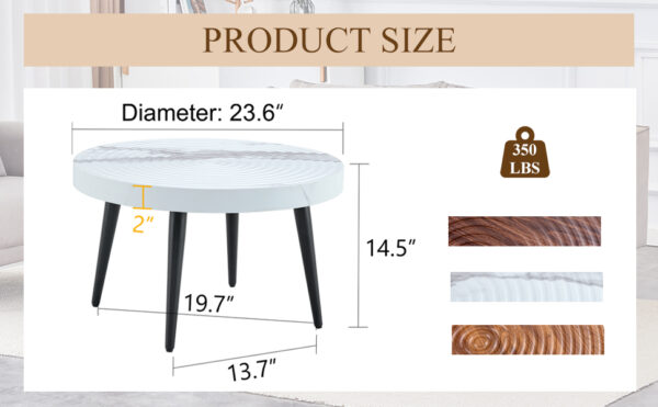 aba3f6f881ce40768bae0cf395774ed6_4560b87183f986f180201f3b3c8b9081 Elegant White Marble Pattern Round Coffee Table - Diameter 23.6 Inches, Exquisite Suction Molding Process,White Marble Pattern Design,Black Sprayed Metal Leg.