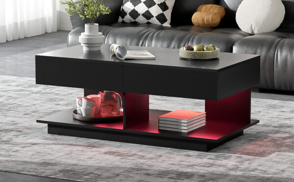 U-Can 41.3''-76.7'' Extendable Coffee Table, Efficient Central Coffee Table with Multiple Storage Compartments, Multifunctional Adjustable Coffee Table with Hidden Storage Space for Living Room