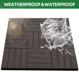 9 PCS heavy-duty & recyclable Wood-Plastic Interlocking Deck Tiles 11.8" x 11.8"- Waterproof Outdoor and Indoor Flooring for Patio, Balcony, Porch, Backyard, Bedroom (Coffee)