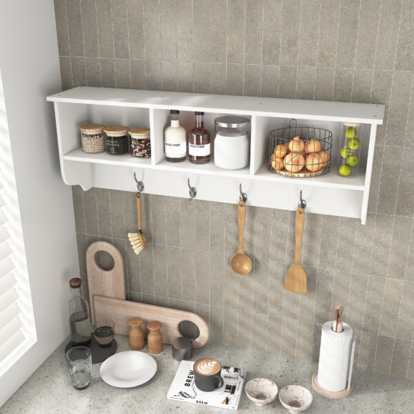 acc16e3e4e7648498d3618dbc7d5fa1f_0ed0cb5763f847a367a3f01ad72a6486 White Entryway Wall Mounted Coat Rack with 4 Dual Hooks Living Room Wooden Storage Shelf
