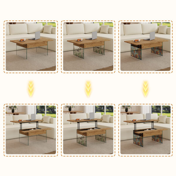 acca94a491b94d31b2edfce9e81ba1af_fed0cf3b42d3084ccc3e5b440906de77 Multifunctional Lift Top Coffee Table -Light Wood Color Grain Sticker, Essential for Modern Homes.Tempered Glass Legs,Lift Top Feature.Perfectly Fitting Into Living Rooms And Office.