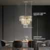 (Same as W1340P143192/L5007-500-G) 20" Luxury 3-Tier Crystal Chandelier, 7-Light Gold Frame Pendant Light, Elegant Ceiling Lighting for Living Room, Dining Room, Bedroom (No Bulbs)