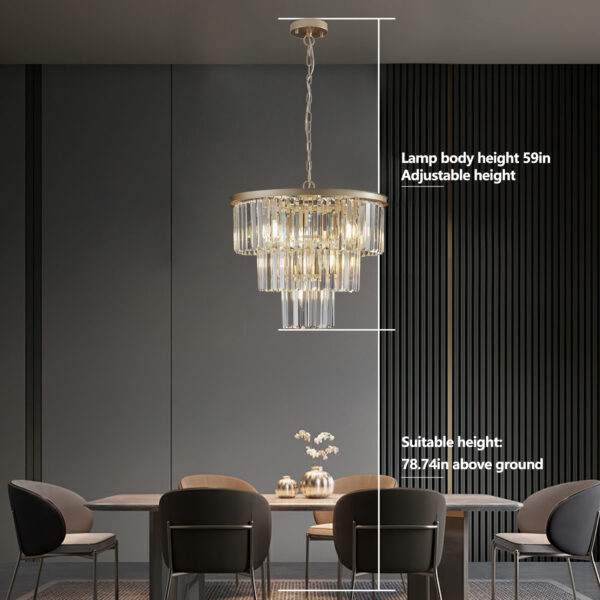 (Same as W1340P143192/L5007-500-G) 20" Luxury 3-Tier Crystal Chandelier, 7-Light Gold Frame Pendant Light, Elegant Ceiling Lighting for Living Room, Dining Room, Bedroom (No Bulbs)