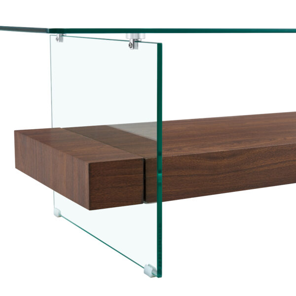ae54469a178a4f34bc48a771196937ba_9a696a1af65b206e898c65b241f93241 43.3 Inch Modern Two-Tier Coffee Table - An Elegant Combination of Clear Glass and Dark Wood Texture Sticker.It can be used not only as a coffee table but also as a side table or display stand.