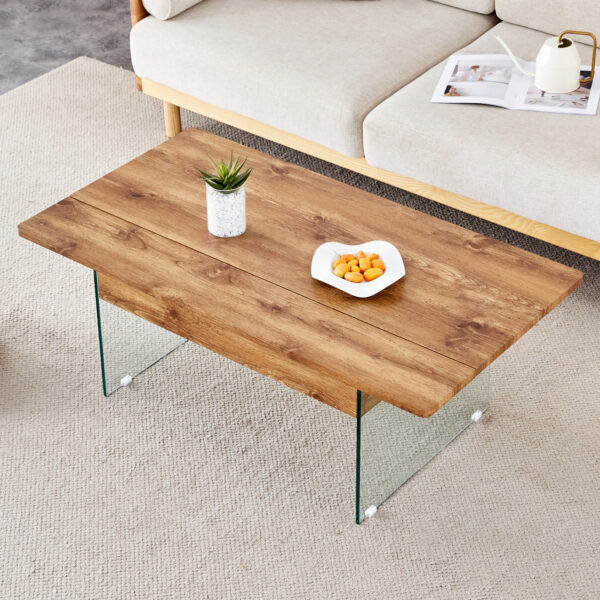 ae6b1bbc301c45fc8698056e047e7179_a92c87ca0a3cd2fe06166f8e3a14d438 Multifunctional Lift Top Coffee Table -Light Wood Color Grain Sticker, Essential for Modern Homes.Tempered Glass Legs,Lift Top Feature.Perfectly Fitting Into Living Rooms And Office.