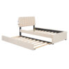 Teddy Fleece Twin Size Upholstered Platform Bed with Trundle, Beige