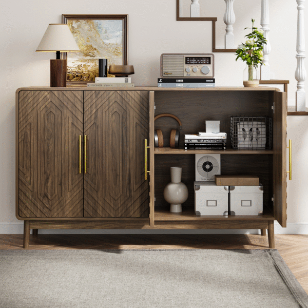 Sideboard Buffet Cabinet With Storage ,Carved 4 Door Sideboard,Multifunctional Accent Cabinet With Adjustable Layer Board For Living Room, Entryway, Hallway, Office, Kitchen and Dining Room