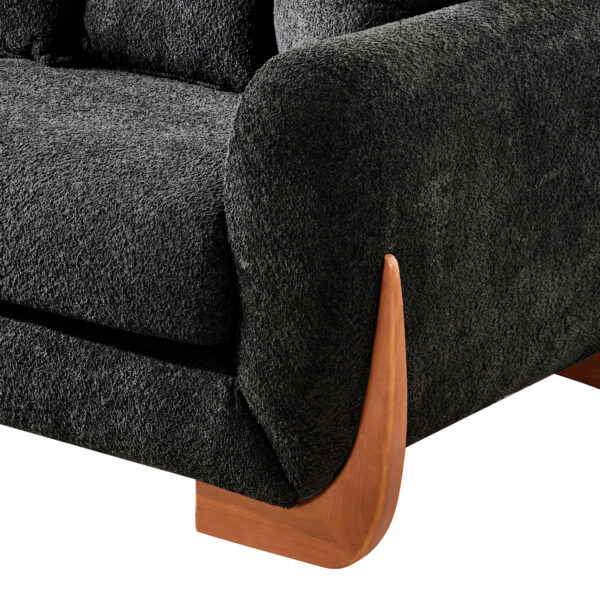 Modern Elegant Design 3 Seater Sofa with Wooden Legs, Comfortable Lambswool 5 Pillows for Living Room, Bedroom, Apartment, Black