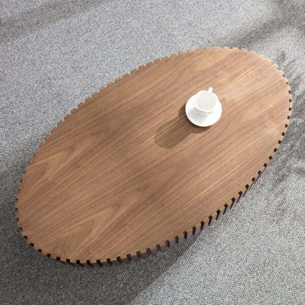 Modern Handcraft Drum Coffee Table Length 43.7 inch Ellipse Coffee Table for Living Room,Oval Small Coffee Table with Sturdy Pedestal,Walnut MDF