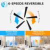 65 Inch Black Ceiling Fan with Light, 5-Blade Dimmable LED Ceiling Fan with Remote Control, Modern Quiet Design for Living Room and Bedroom (Silent/6-Speed/Reversible/DC Motor)