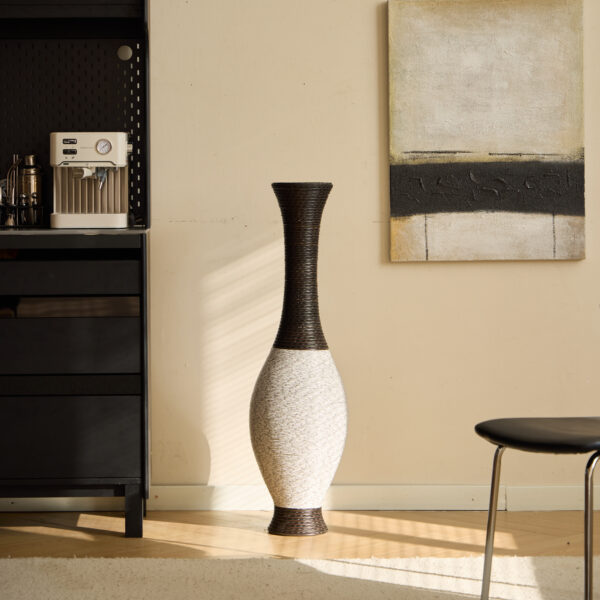 af0ed35afa01403e8ec64dfb026500cd_8aca3815cb29a7cb33d763f4bf1e3a29 39-Inch Tall Standing Designer Floor Vase - Durable Artificial Rattan - Elegant Two-Tone Dark Brown Finish - Ideal Decor Accent for Living Room, Bedroom, Entryway - Stylish Home Decor Statement Piece