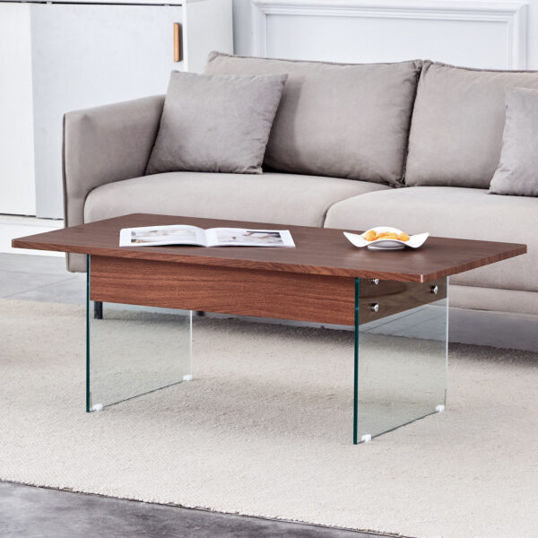 af5081e0e60c4e8bb602446ca3fcd892_569d1ae280aabc563d8faef6a4aea189 Multifunctional Lift Top Coffee Table -Dark Wood Color Grain Sticker, Essential for Modern Homes.Tempered Glass Legs,Lift Top Feature.Perfectly Fitting Into Living Rooms And Office.