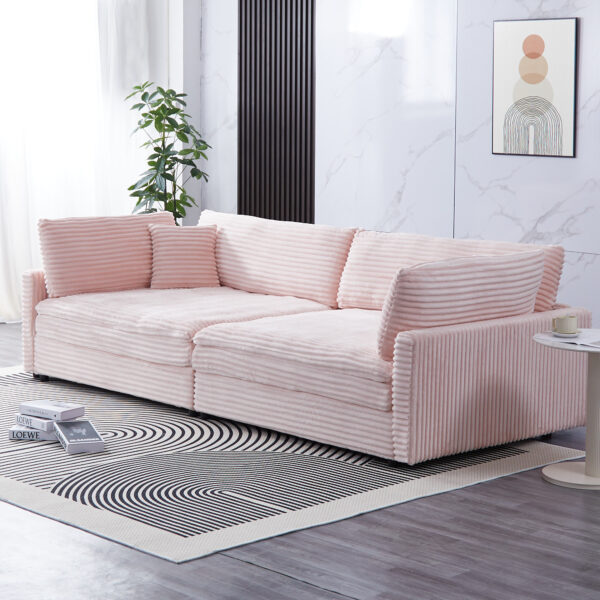 112-inch pink corduroy sofa: two throw pillows and four backrests, opening up a new style for the living room's leisure area