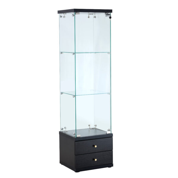 American-Style Non-Lit Glass Display Cabinet (0.2" Tempered Glass) – Soft-Close Drawer Slides  3 Adjustable Shelves, Ideal for Display & Storage