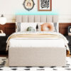 Teddy Fleece Twin Size Upholstered Platform Bed with Trundle, Beige