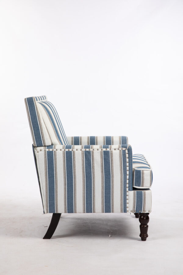 afee7ea67dce40da8857017823a13abd_2e59ed276731905fdd544591f2eb530f Upholstered Accent Chair, Vintage Armchair with Blue and White Striped Linen Fabric and Nailhead Trim for Living Room