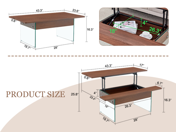 b003b5cf8e814cc293360414266e503a_696ffba4cdf869fb99c1c414cd22ee3d Multifunctional Lift Top Coffee Table -Dark Wood Color Grain Sticker, Essential for Modern Homes.Tempered Glass Legs,Lift Top Feature.Perfectly Fitting Into Living Rooms And Office.