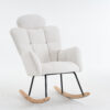 055-Teddy Fabric Upholstered Nursery Rocking Glider Chair Modern Accent Armchair Padded Seat with High Backrest and Pillow for Living Room Bedroom (Ivory)