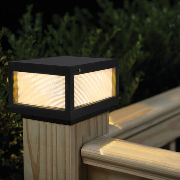 12" Black Solar Powered LED Post Cap Light, Modern Outdoor LED Fence Light for Pathways, Decks, and Patios (1-Pack)