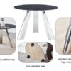 A 42-inch burn stone round table with stainless steel legs can accommodate 4 or 6 diners
