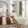 Luxurious Sectional Sofa,Corduroy L-Shaped Couch with Movable Ottoman, Oversized Comfy Couch with Zippered Backrest for Living Room,Apartment,Office