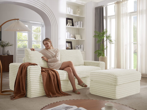 b0ba1f45430e4c86b4ef4074718fea37_52ee5d2097f68e7634f55ec3996c39c2 Luxurious Sectional Sofa,Corduroy L-Shaped Couch with Movable Ottoman, Oversized Comfy Couch with Zippered Backrest for Living Room,Apartment,Office
