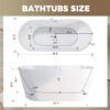 67" Acrylic Freestanding Bathtub, stand alone bathroom tub, Glossy White, Toe-tap Chrome Drain, cUPC Certified