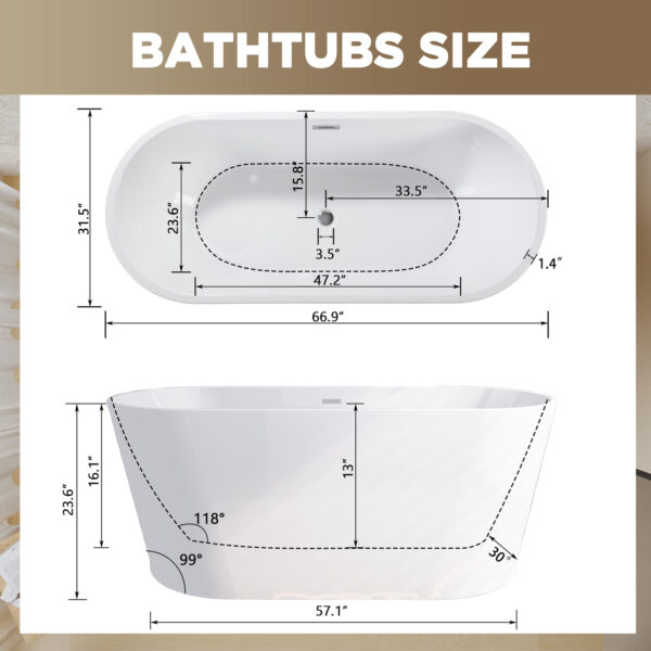 b13c24f96bcb4c40a4aaf3c8ba935d7c_ca485e48dd1830d58bfe24e17405c48a 67" Acrylic Freestanding Bathtub, stand alone bathroom tub, Glossy White, Toe-tap Chrome Drain, cUPC Certified