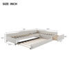 Upholstered Double Twin Size Daybed with Trundle and Drawer, Beige(Expected Arrival Time: 6.27)