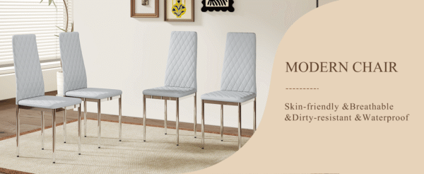 b1902a90773b47798ec5c378bdbee735_47dfc80f729ef79f09f6b683d07cfec7 Modern Style Dining Chairs Set of 6 in Light Gray, Essential for Minimalist Homes.Meeting Family Dining Needs,PU Material Seat,Silver Metal Legs,Blending into Various Home Environments.W1151107277
