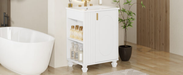 24" Bathroom Vanity with Sink, Bathroom Cabinet with Door Shelf, Side Open Storage, Solid Wood Frame,Soft Closing Door, White